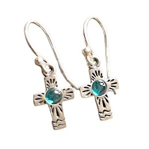 Silpada Vintage RARE Petite 
Sterling Silver Blue Stone 
Faith Cross Earrings